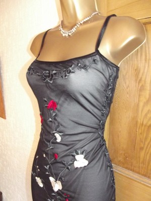 Vintage   Karen Millen Schwarz Rose Mesh Perlen Muschel Etuikleid 10 12 Uk 8 US 40