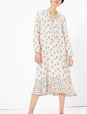 M&S. Midi/Maxi Dress. Size 18 Petite. Ivory Mix. Long Sleeves. Summer. Pretty.