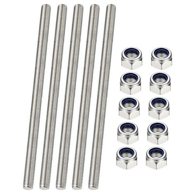 5 Pcs Fully Threaded Rod, M5 x 200mm Right Hand Thread Bar Studs with Nuts