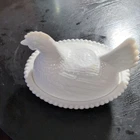 Indiana Milk Glass Hen on Nest Beaded Edge Covered Dish White Vintage Chicks