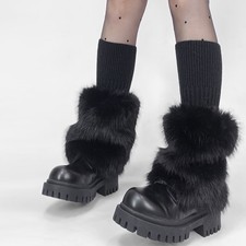 1 Pair Lady Warm Faux Fur Leg Warmers Plush Knitted Boot Covers Thick Leg Warmer