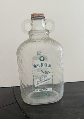 Vintage Home Juice Co. Double Handle HALF GALLON Glass Bottle W/Cap 6-5-64