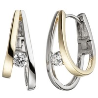 Creolen 925 Sterling Silber Bicolor Vergoldet 2 Zirkonia Ohrringe