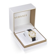 Versace Watch V-Essential VEJ400221 Gold Steel 40mm White Dial Black Leather ...