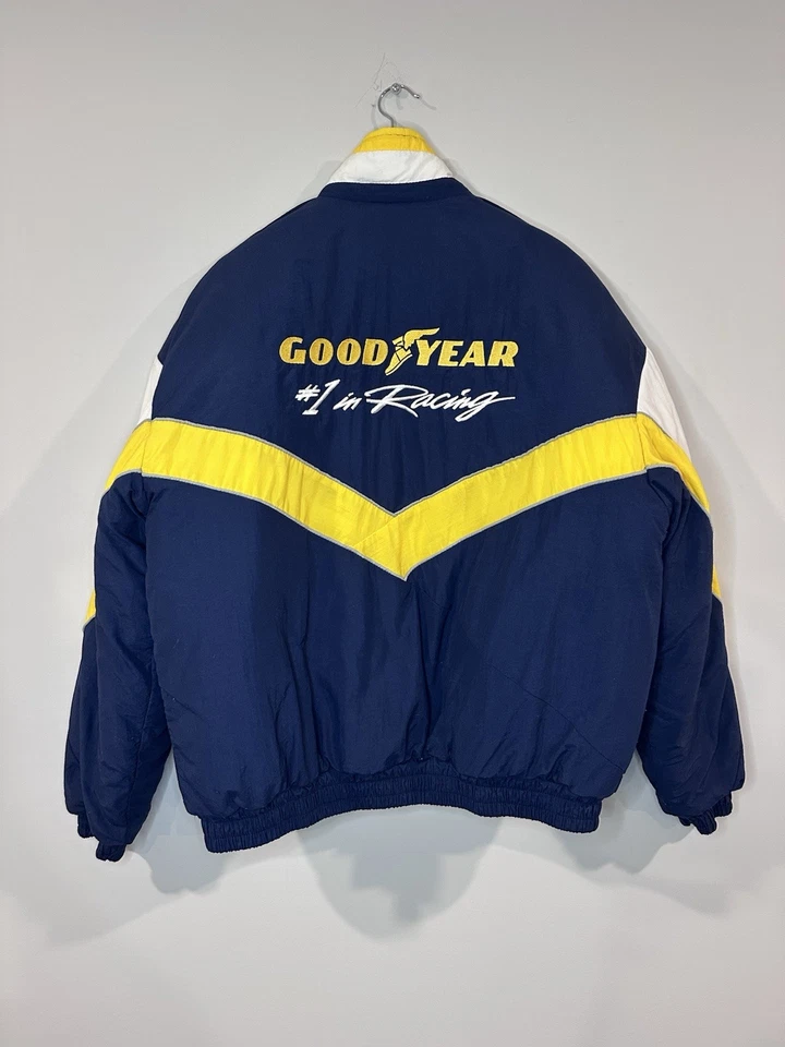 Chaqueta acolchada de carreras Goodyear #1 vintage años 90 talla grande envolvente diamante Foto 3 de 4