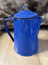 BLUE SPLATTER ENAMELWARE COFFEE POT 8-CUP VINTAGE With Filter