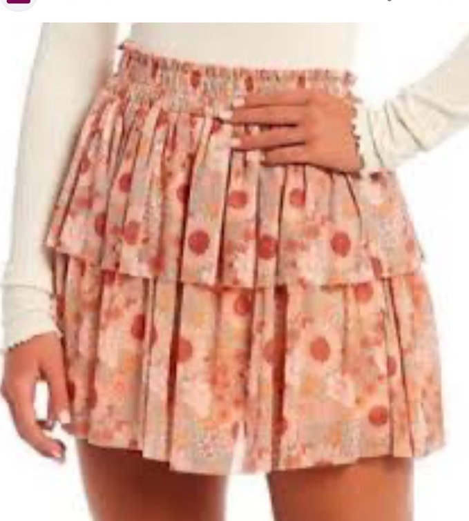Chelsea & Violet Flowy Orange Floral Layered Retro Ruffles Mini Skirt Size XXL