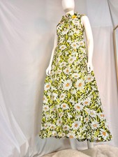 1960s Flower Power Adorned Cotton Maxi Dress with Daisy Ruffle Collar, XS/S
