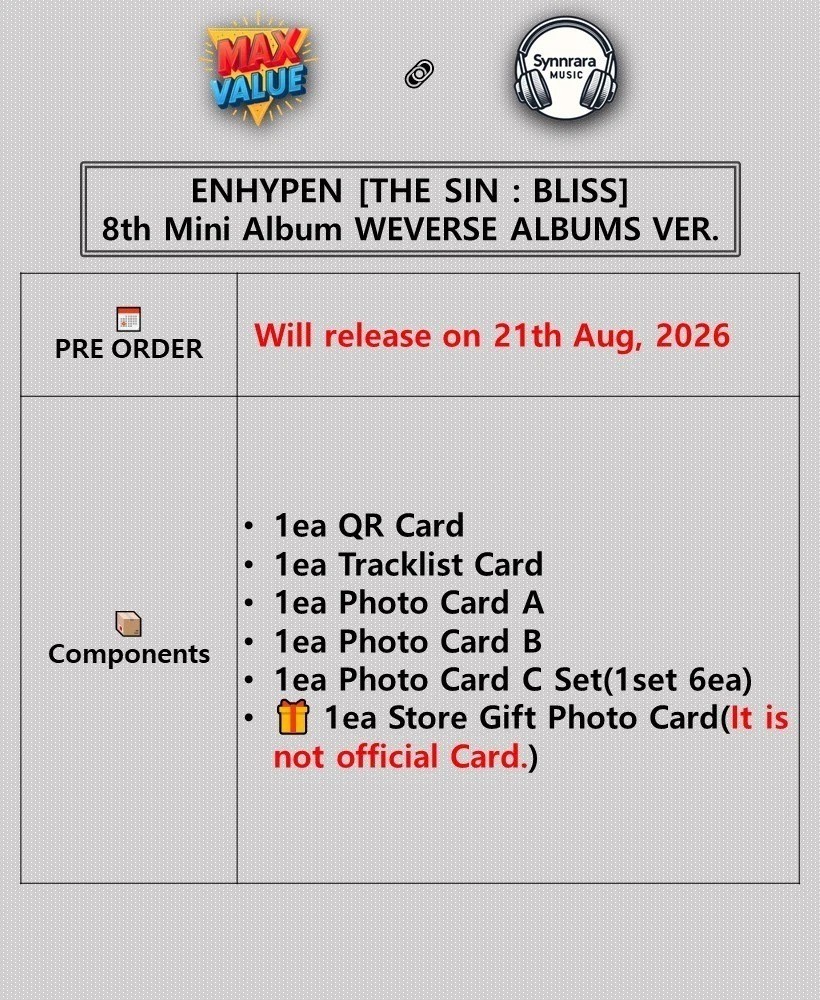 ENHYPEN [THE SIN : BLISS] 8th Mini Album WEVERSE Ver/QR Karte+8