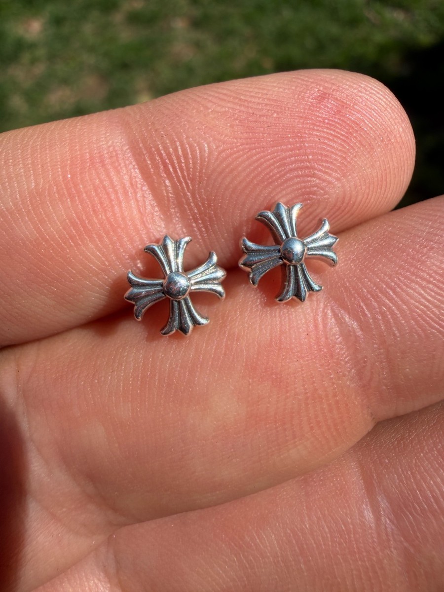 Real Solid 925 Silver Men Hearts Of Chrome Star Oxidized Earrings