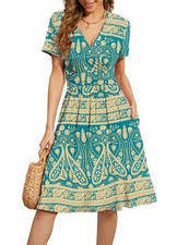 Sundresses for Women Casual Floral Summer Dress Short Sleeve Paisley Print Su...