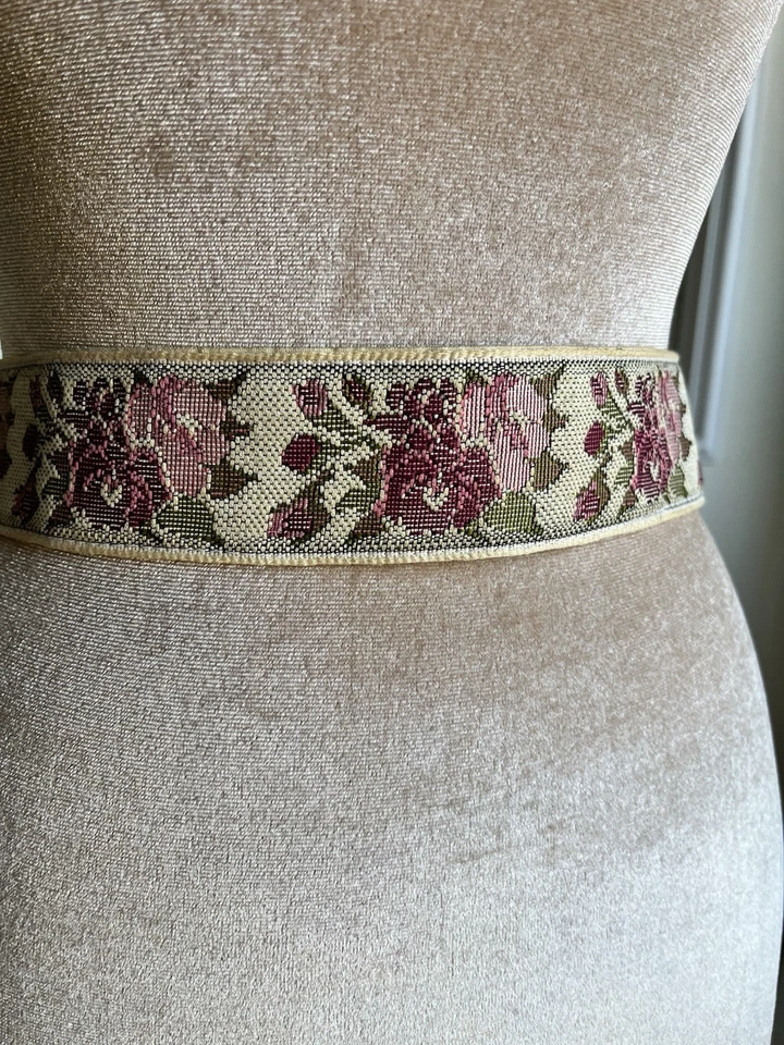 Cinturón Cintura Tapiz Floral Años 80 De Colección Romántico Rosa Abuela Elegante Neutro Cottagecore Foto 3 de 4