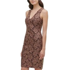 Guess Burgundy Gold Metallic Lace Overlay Sheath Dress Sz 0 Cocktail Fairy Glam