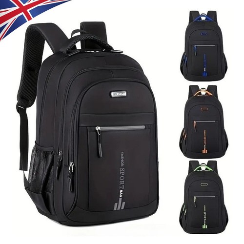 Black Backpack Rucksack Large Mens Womens Bag Travel Work Hiking School Bag UK