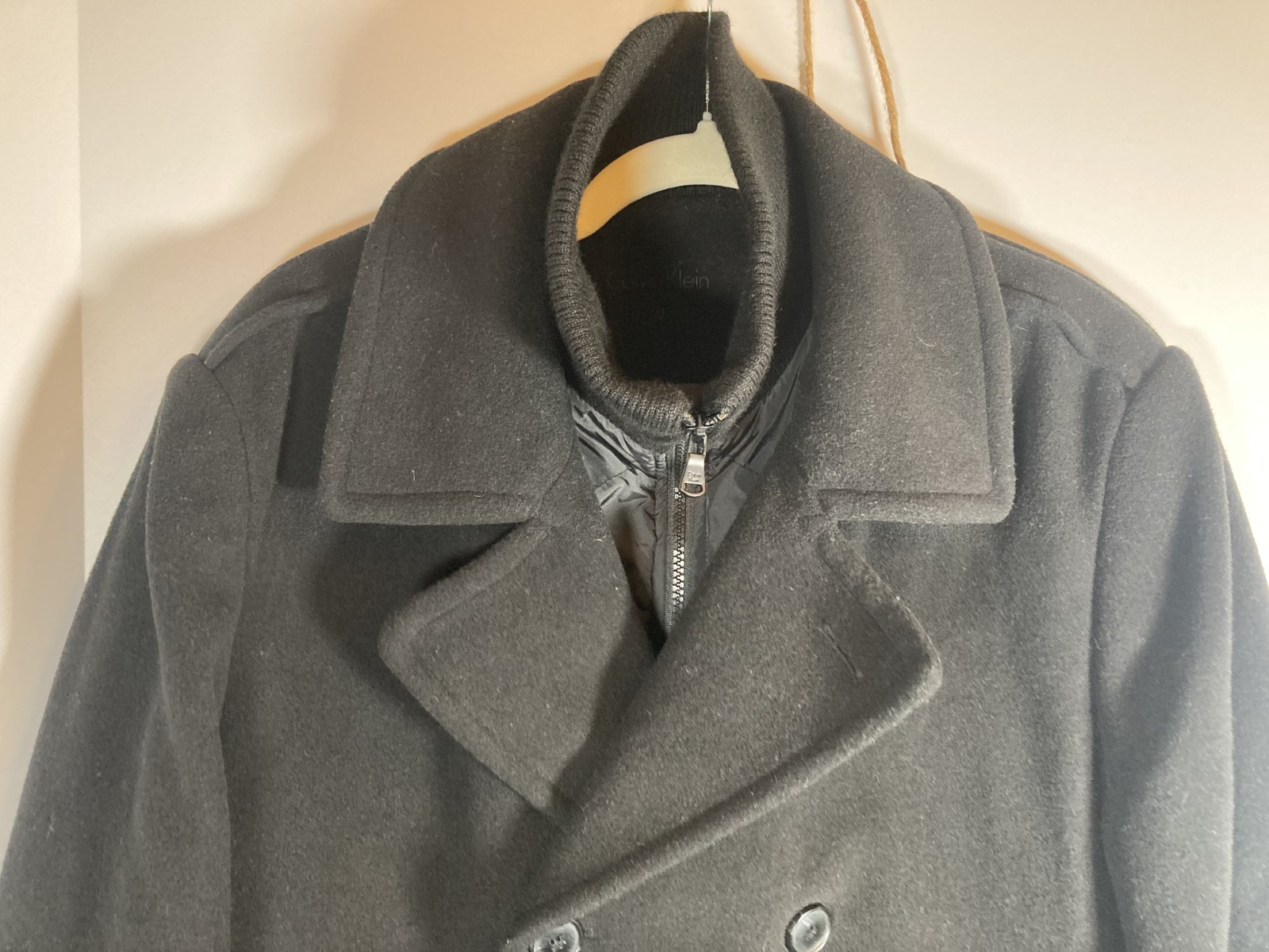 Calvin Klein Men’s Wool Blend Peacoat Jacket Size M Black Double Breasted thumbnail 2