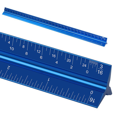 12 Aluminum Triangular Architect Scale Ruler with Laser-Etched Imperial Marks