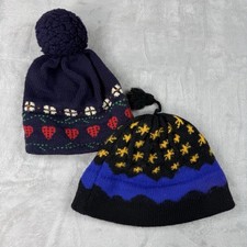 Lot 2 - Vintage 90s Vermont Original 100 Wool Beanie Hat Handcrafted In USA Pom
