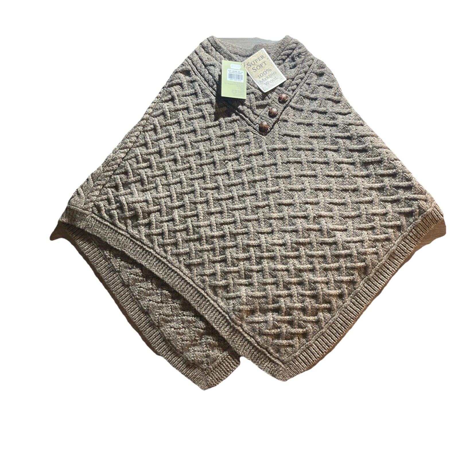 Nua Aran Crafts 100% Fine Merino Wool Boho Poncho Natural Size M/L Cableknit NWT
Opens in a new wind