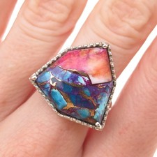 925 Sterling Silver Vintage Real Pink Spiny Oyster Turquoise Ring Size 7.25