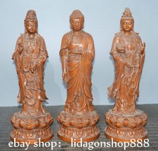 11.6" Old China Buddhism Huali Wood Carved Stand Kwan-yin Goddess Buddha Statue