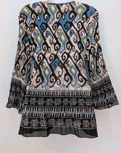 Dress Barn halbtransparentes Plissee Oberteil Damen XL zierlich blau schwarz Glockenärmel - Bild 4 von 11