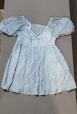 Blue Puff Sleeve Smocked Midi Dress Sz med