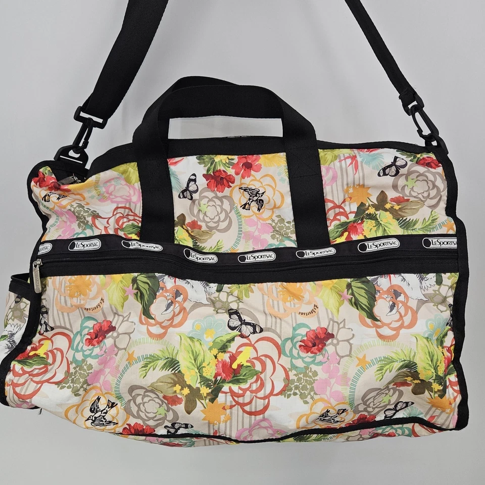 Bolso de Lona Grande LeSportsac Fin de Semana Estampado Floral Mariposa Viaje Hombro Foto 2 de 4