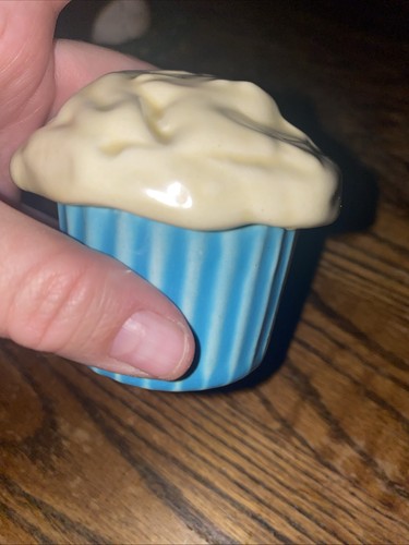 Vintage Keramik Cupcake Zuckerguss klein 4" hoch Kanister Glas Scheibe Deckel löst sich - Bild 5 von 5