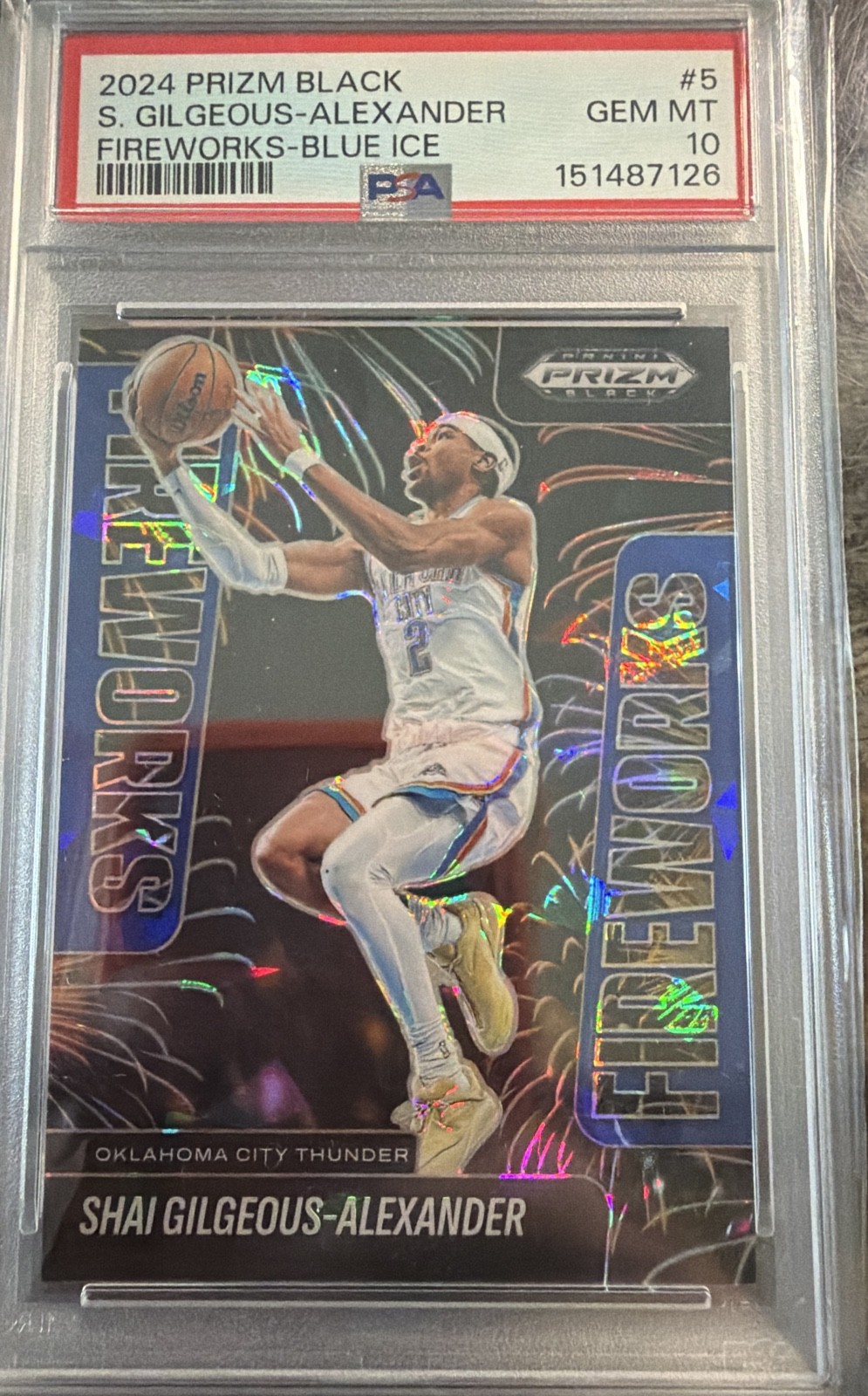 2024-25 Panini Prizm Black - Fireworks Shai Gilgeous-Alexander #5 Blue Ice Prizm