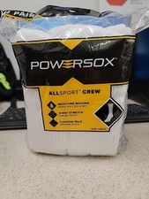 Powersox AllSport Moisture Wicking Men's Crew Socks 12 Pair White sz 6-12
