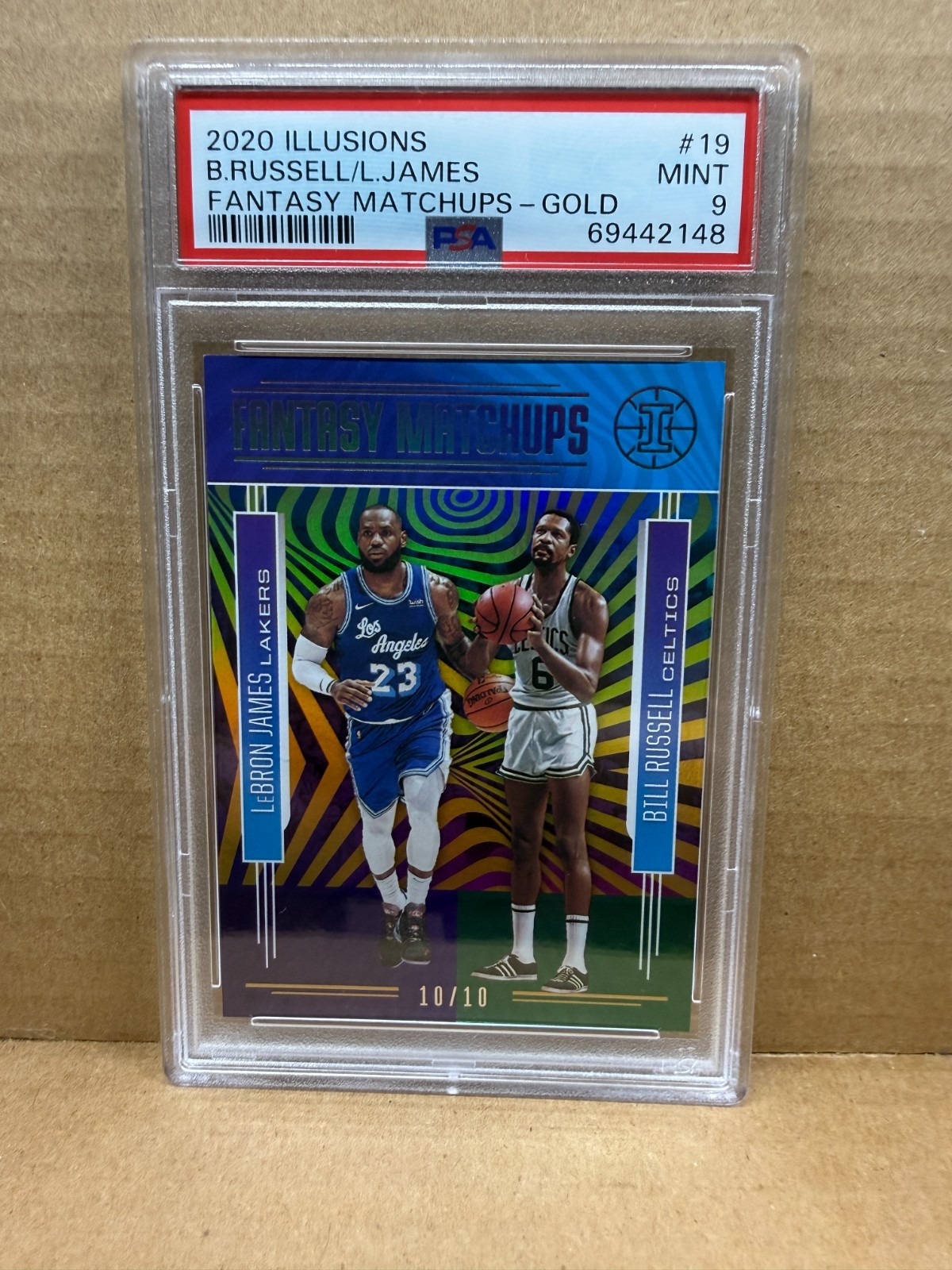 2020 ILLUSIONS L.  JAMES/ BILL RUSSELL FANTASY MATCHUPS- GOLD 10/10 1PSA MINT 9