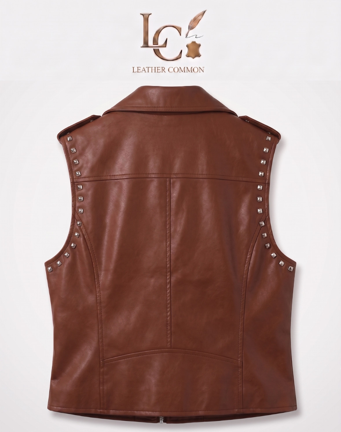 Women Studded Leather Biker Vest, Slim Fit Moto Waistcoat, Punk Rock Style image 2