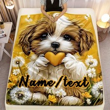 Custom Name Lovely Dog Blanket- Lightweight Flannel Throw for Sofa, Camping, Li