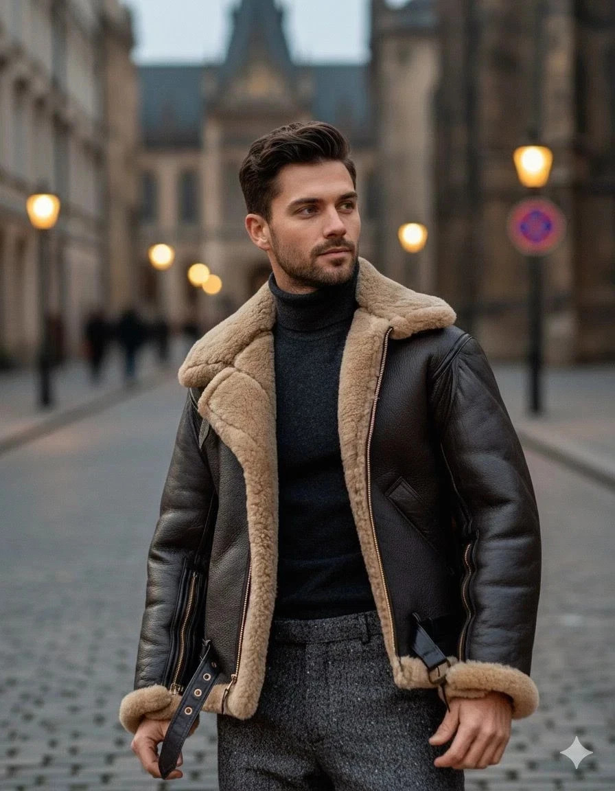 Men’s B3 Aviator Shearling Leather Jacket – Classic Premium Vintage Bomber Coat