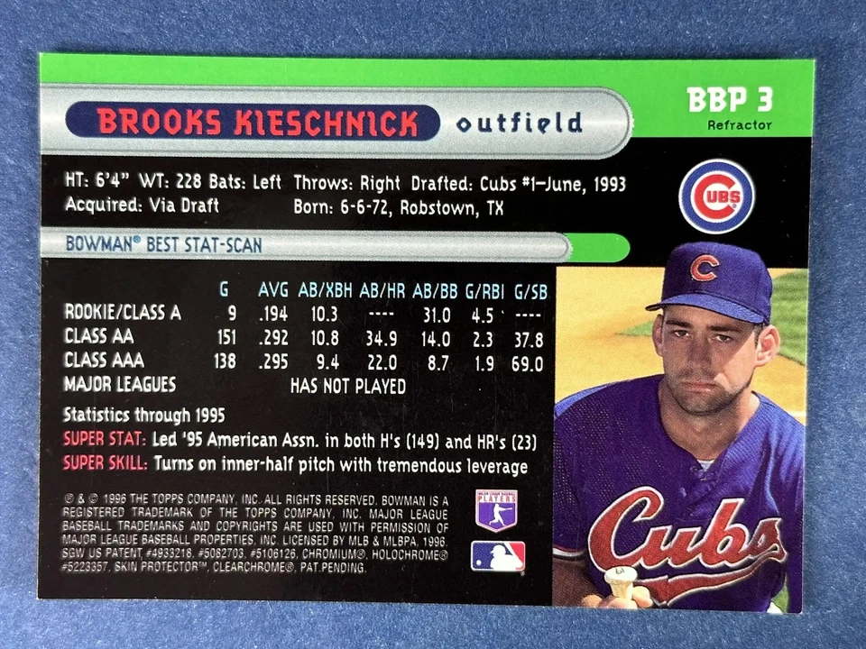 1996 Bowman's Best Preview Refractor Brooks Kieschnick Cubs! - Image 2 of 2