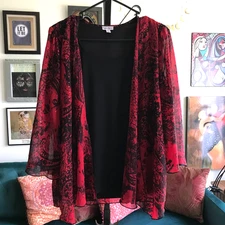 REBECCA MALONE size L Black Tank Top with Attached Red Paisley Chiffon Jacket