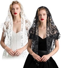 2 Pcs Mantilla Catholic Chapel Veils, Triangle Veil 140 48cm, Black White FAST
