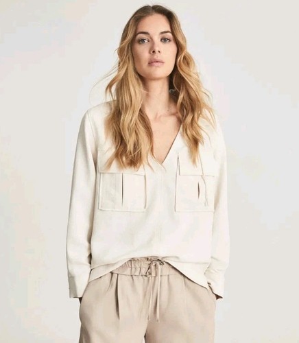Reiss Fleur Overhead-Hemd mit zwei Taschen, cremefarben - Größe 12