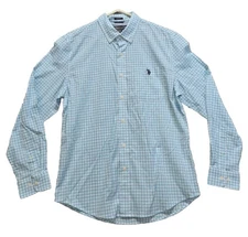 US Polo Assn Mens Blue Plaid Long Sleeve Button Up Stretch Shirt Size Medium NWT