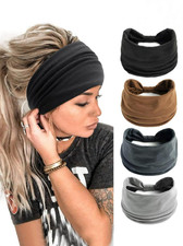4PCS BOHO Wide Elastic Women Headbands Turban Sport Yoga Knotted Hair Bands Wrap