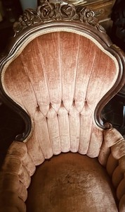 Victorian Carved Wood Velvet Armchair Brown Pink Upholstered High Back