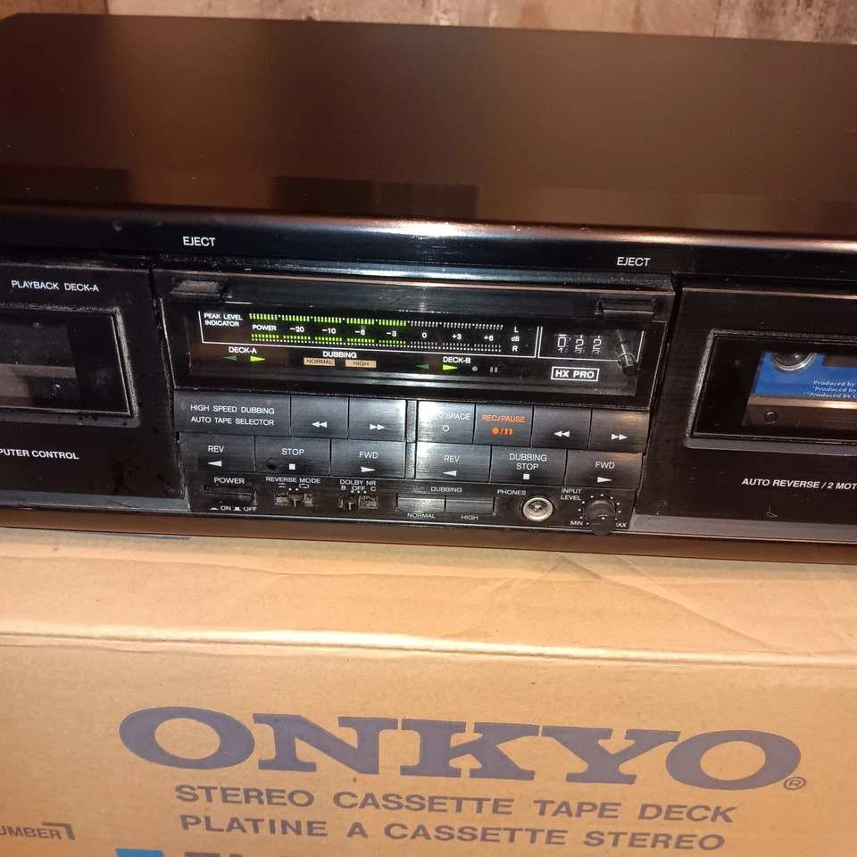 De colección Onkyo TA-RW404 Doble Cassette Deck Doblaje con Caja Instrucciones Probado Leer Foto 3 de 4
