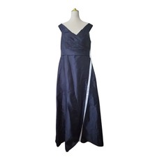 Alfred Sung Midnight Blue Off the Shoulder Satin Gown $239 New Size 16R