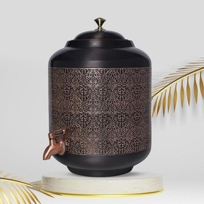 11 Liter Copper Carved Water Dispenser Matka Vessel Container Stainless Steel