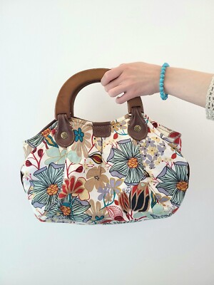 Relic Brand Floral Multicolor Purse Handbag With Wooden Handles