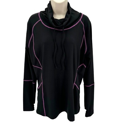 Ryka Womens Black Purple Stitch Funnel Neck Long Sleeve Athletic