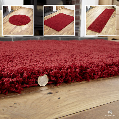EXTRA LARGE RED BRIGHT THICK PILE PLAIN MODERN NON-SHED SOFT SHAGGY RUG SMALL