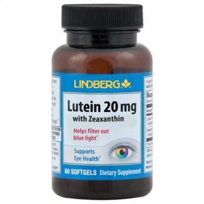 Lindberg Lutein 20mg with Zeaxanthin - 60 Softgels Supports Eye Health