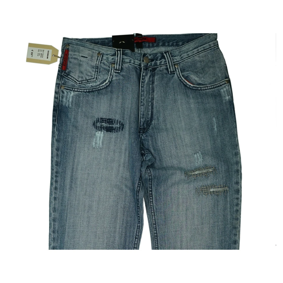 Signum Queens Hombre Vaqueros Used Look Destroyed Rasgones 32/32 W32 L32 Azul - Imagen 2 de 4