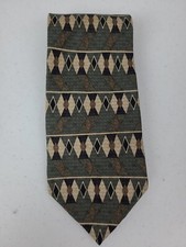 Allyn Saint George Brown Cream Green Geometric Men's Neck Tie 58"L x 4"W EUC
